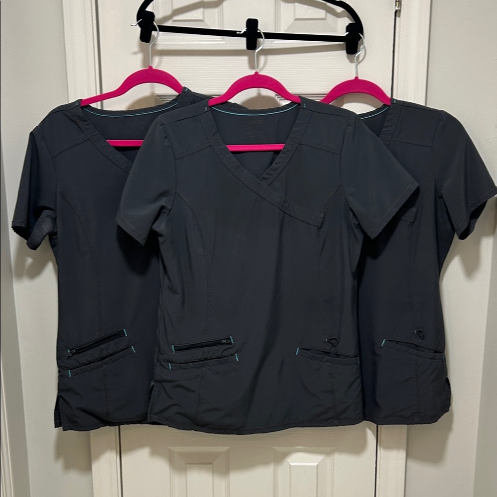 Set of 3 Scrubstar Performance Women’s Charcoal V-Neck Medical Scrub Top